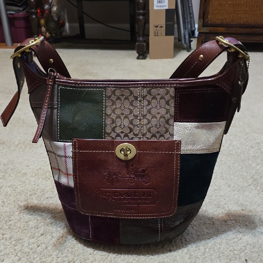 Coach Patchwork Leather Turnlock Shoulder Bag - M… - image 1